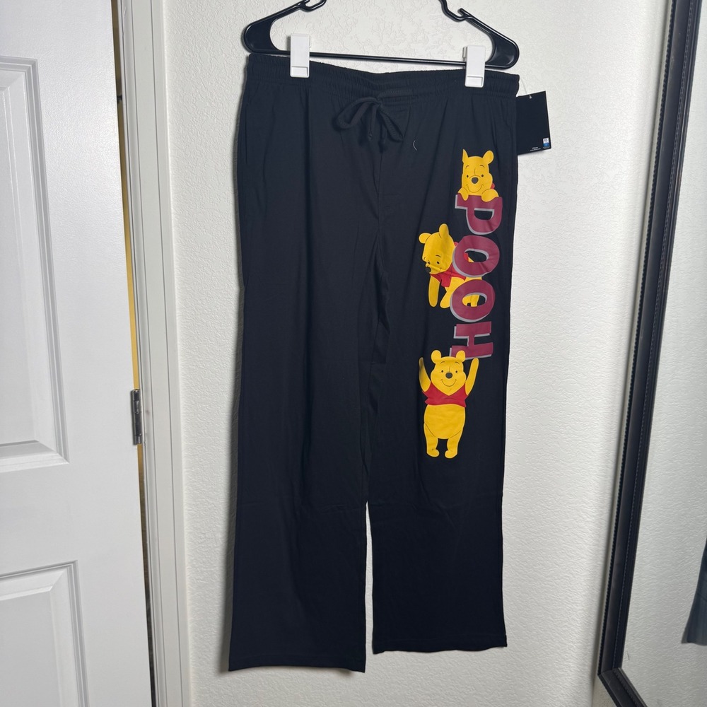 Disney Hot Topic Winnie the Pooh Lounge Pants Medium Black Graphic Pajamas - Picture 1 of 6